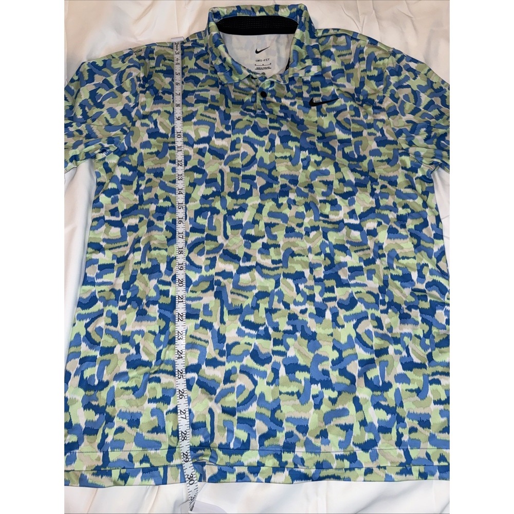 Nike Golf Polo Shirt Mens M White/Blue/Green Print LIMITED USE Front Back Swoosh - Picture 5 of 9